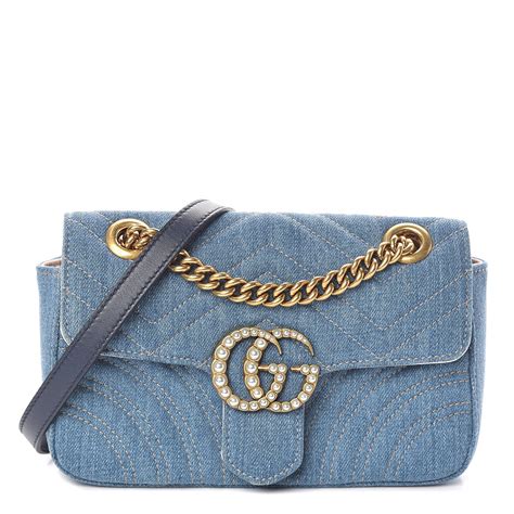 gucci marmont denim pearl bag